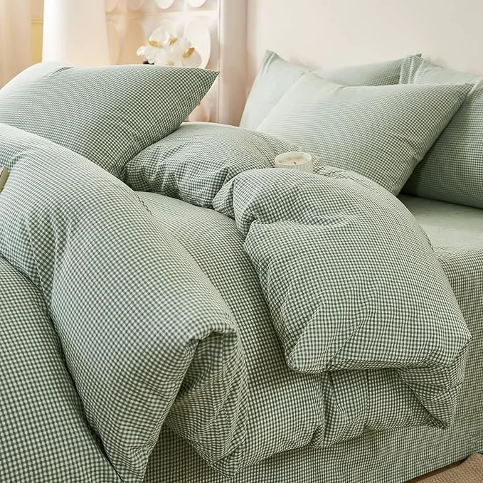 Verified EAVD Sage Green Gingham Duvet Cover Full Soft Washed Cotton Modern Green and White Plaid Duvet Cover with 2 Pillowcases Reversible Checkered Plaid Bedding Set with Zipper Closure Selected