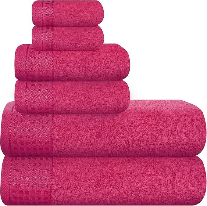 Reusable GLAMBURG Cotton Ultra Soft 6 Pack Towel Set Contains 2 Bath Towels 28×55