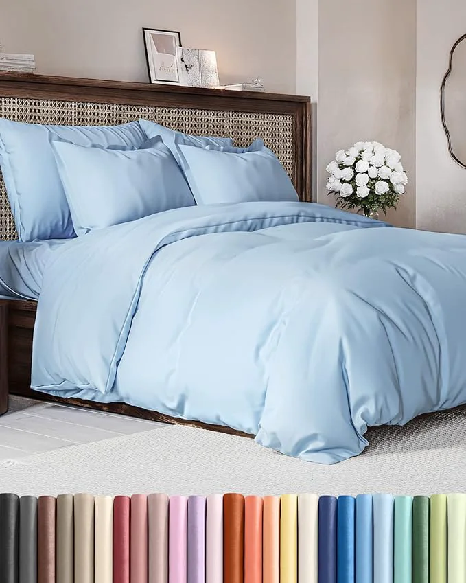 Traditional Duvet Cover Queen Size Set – Extra Soft Queen Duvet Cover 90 quot x 90 quot with 2 Pillow Shams – Hotel Luxury Easy Care amp Fade w Zipper Closures amp Ties – All Season Comfy and Breathable Sky Blue Flexible