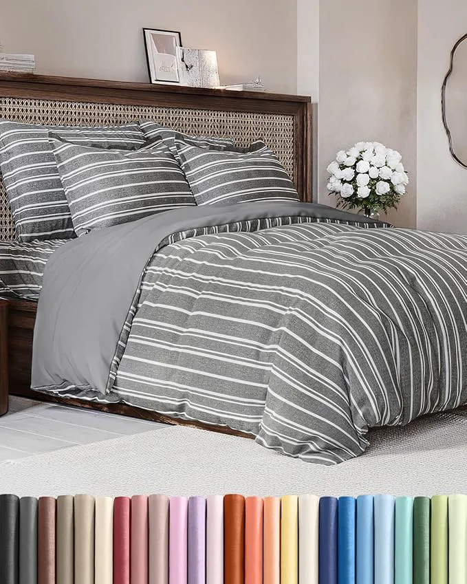 Dependable Duvet Cover King Size Set – Extra Soft King Duvet Cover 104 quot x 90 quot with 2 Pillow Shams – Hotel Luxury Easy Care amp Fade with Zipper Closures and Ties – Comfy Cozy and Breathable Grey Stripes Stylish