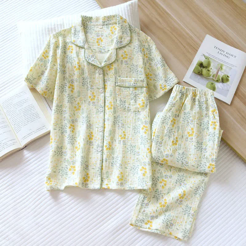 Excellent Ownkoti Tulip amp Leaf Cotton Gauze Pajama Set Practical