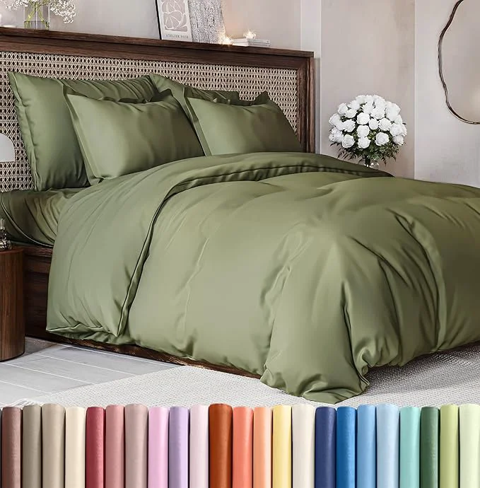 High-End Duvet Cover Full Size Set – Extra Soft Full Duvet Cover 80 quot x 90 quot with 2 Pillow Shams – Hotel Luxury Easy Care amp Fade w Zipper Closures amp Ties – All Season Comfy and Breathable Sage Green Solid