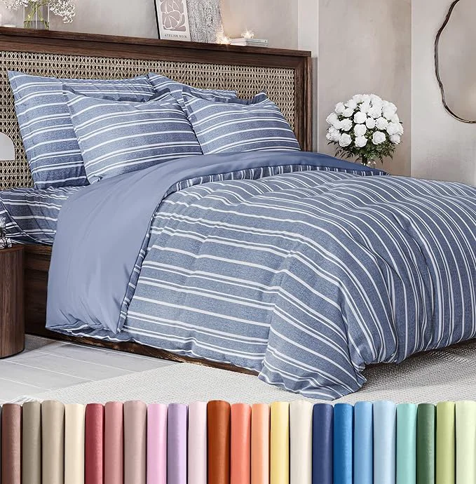 Consistent Duvet Cover Cal King Size Set – Extra Soft Cal King Duvet Cover 104 quot x 98 quot with 2 Pillow Shams – Hotel Luxury Easy Care amp Fade w Zipper Closures amp Ties – Comfy Cozy amp Breathable Blue Stripes Durable