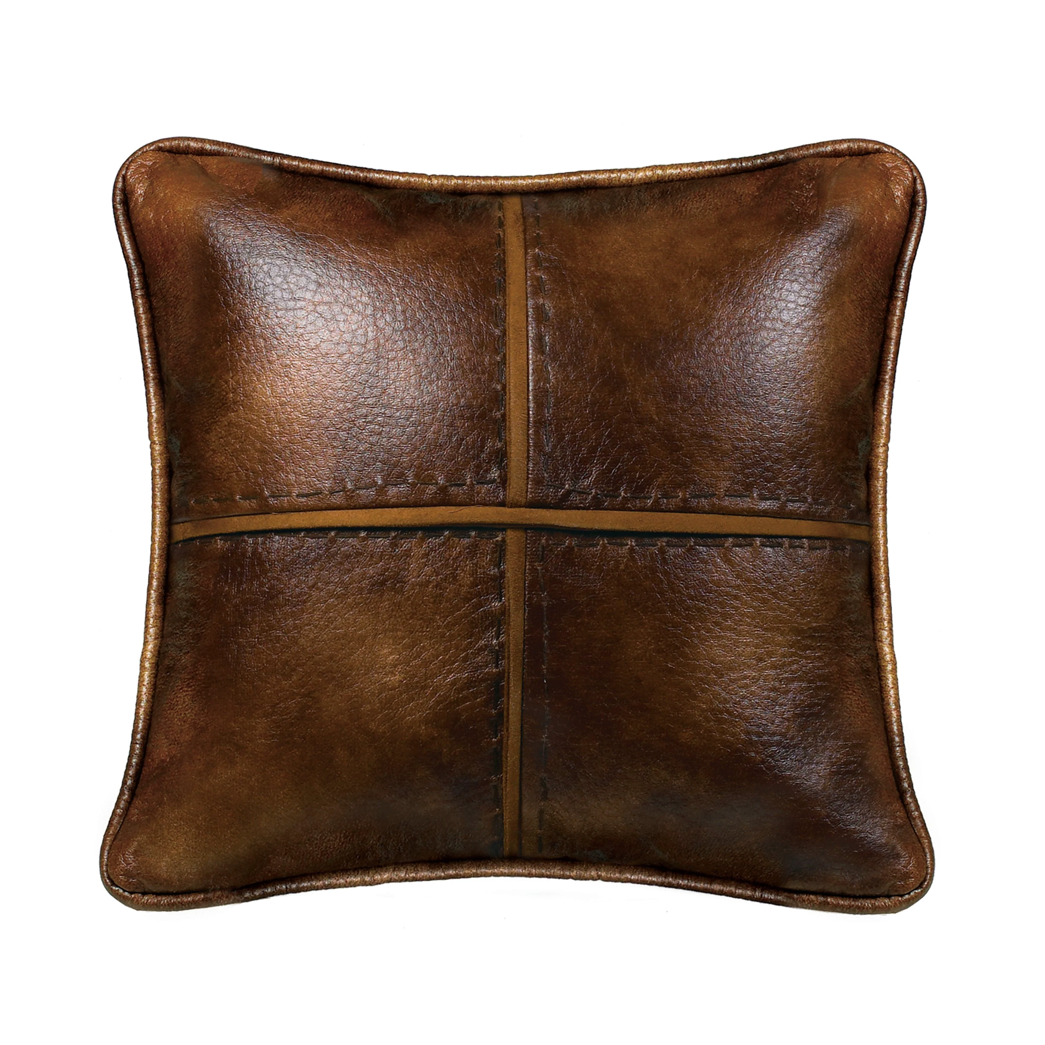 Expertly Made Brighton Stitched Faux Leather Decorative Throw Pillow First-Class