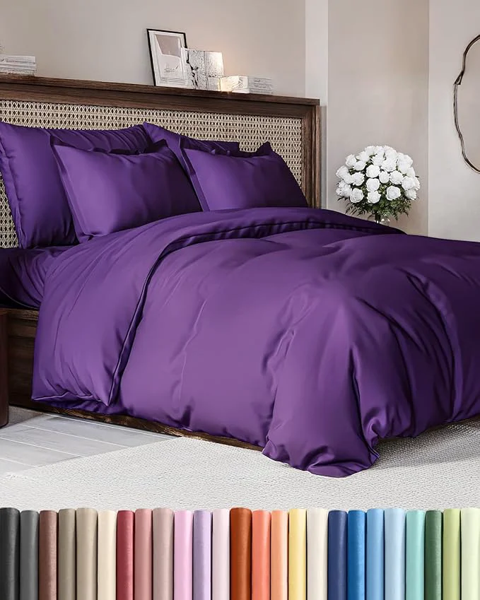 Contemporary Duvet Cover Full Size Set – Extra Soft Full Duvet Cover 80 quot x 90 quot with 2 Pillow Shams – Hotel Luxury Easy Care and Fade w Zipper Closures amp Ties – All Season Comfy Cozy amp Breathable Purple Fine