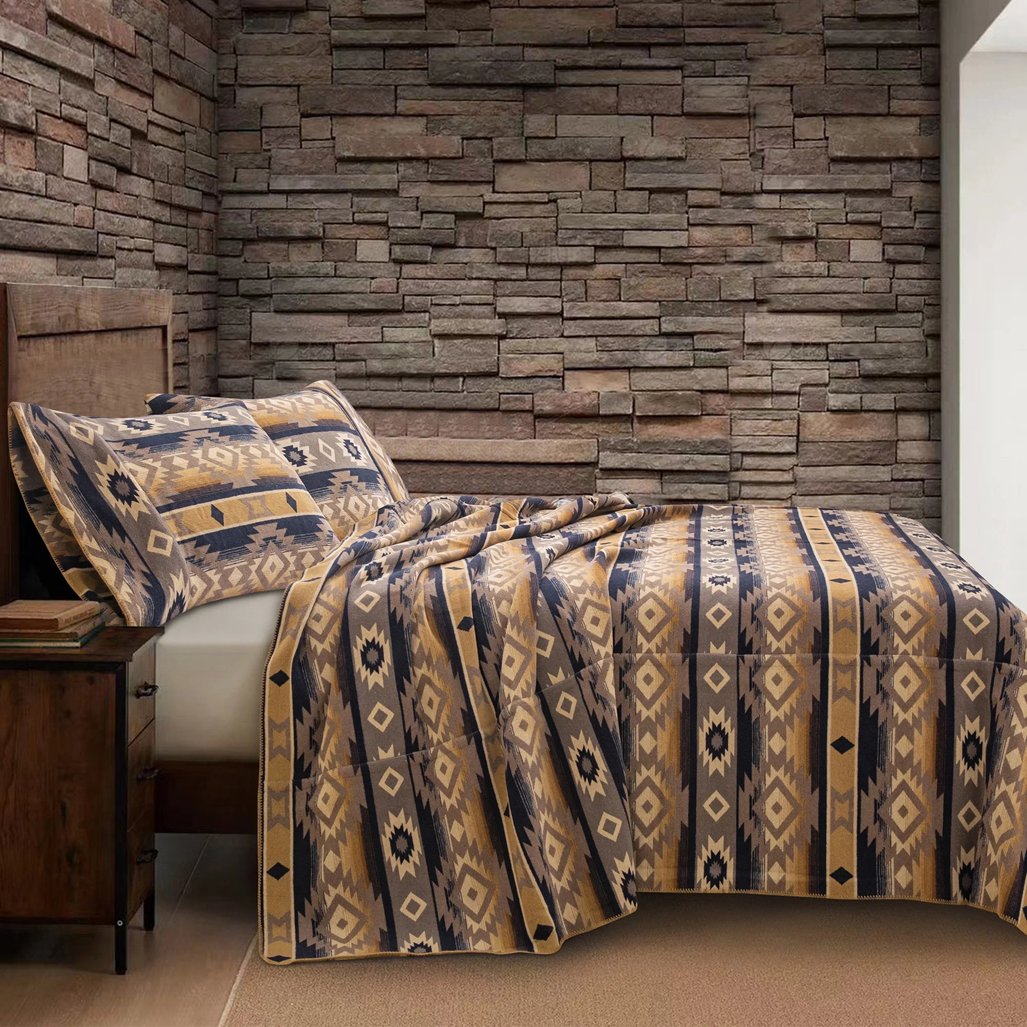 Reliable Taos Wool Blend Blanket Set 2 Pc Reusable