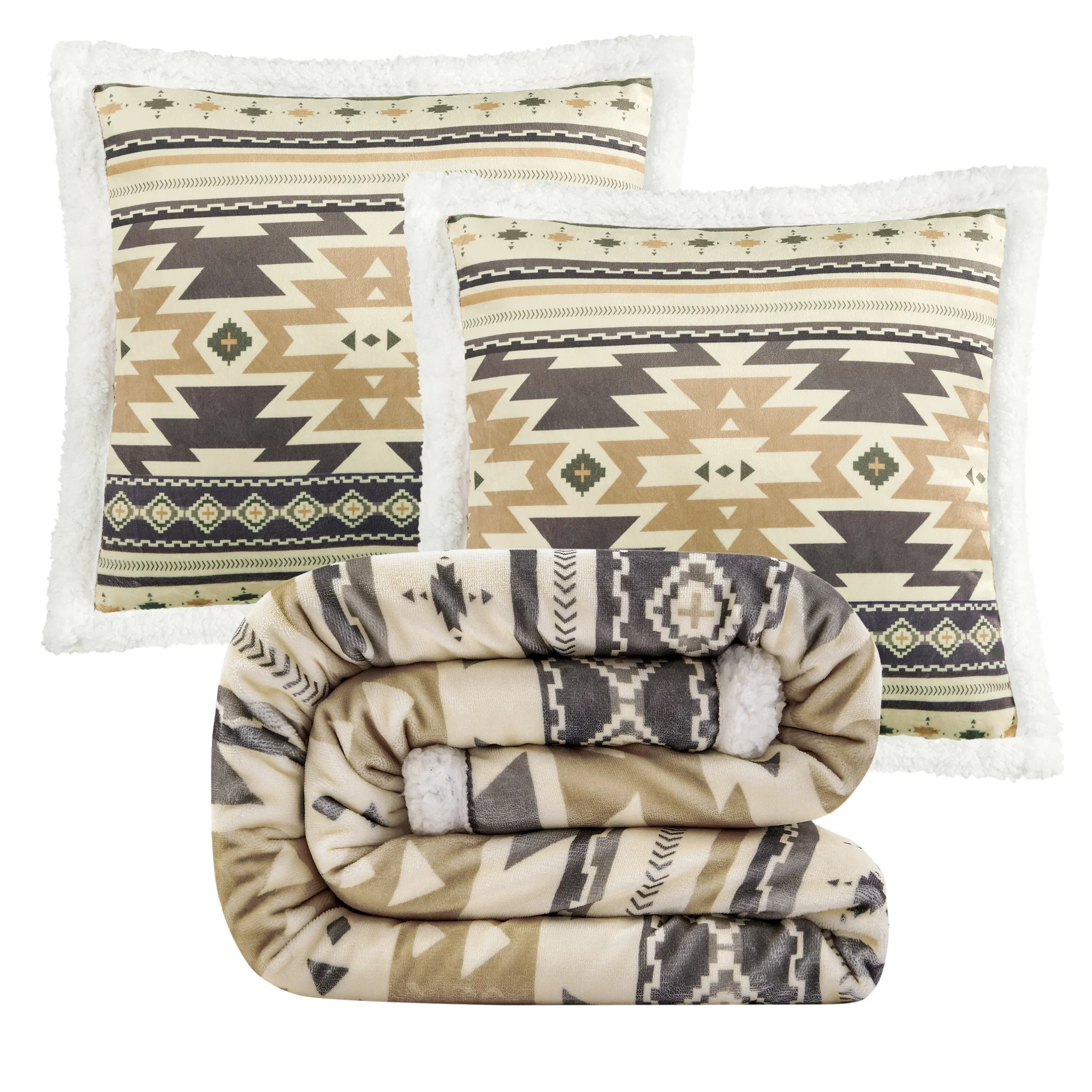 Traditional Desert Sage Campfire Sherpa Throw Set 3 Pc World-Class
