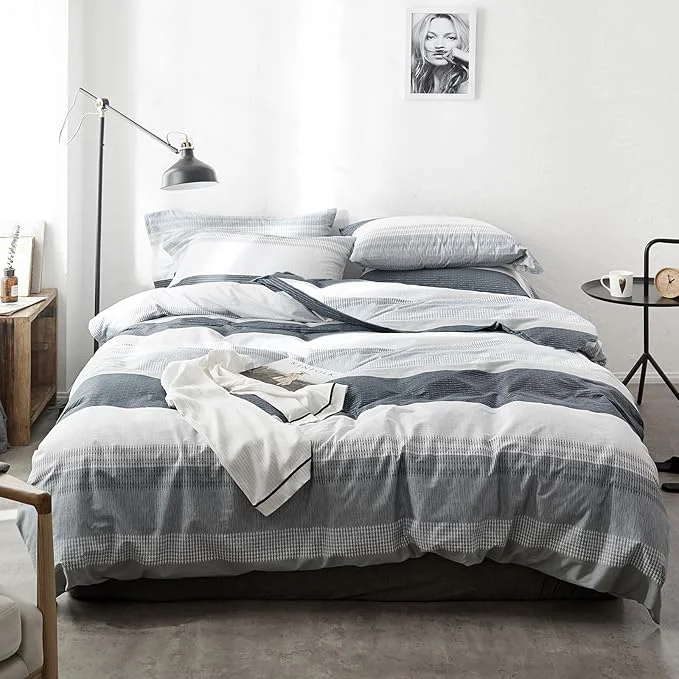 Prestigious mixinni Farmhouse Queen Gray Striped Comforter Set Queen Size Bed Fluffy Geometric Pattern Comforter for Boys Men 1 Geometric Comforter and 2 Pillow Shams All Season-Queen Size Clean