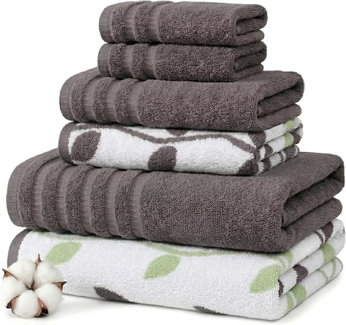 Optimized Modern Threads Natural Vine 6-Piece Cotton Towel Set – Yarn Dyed Jacquard World-Class