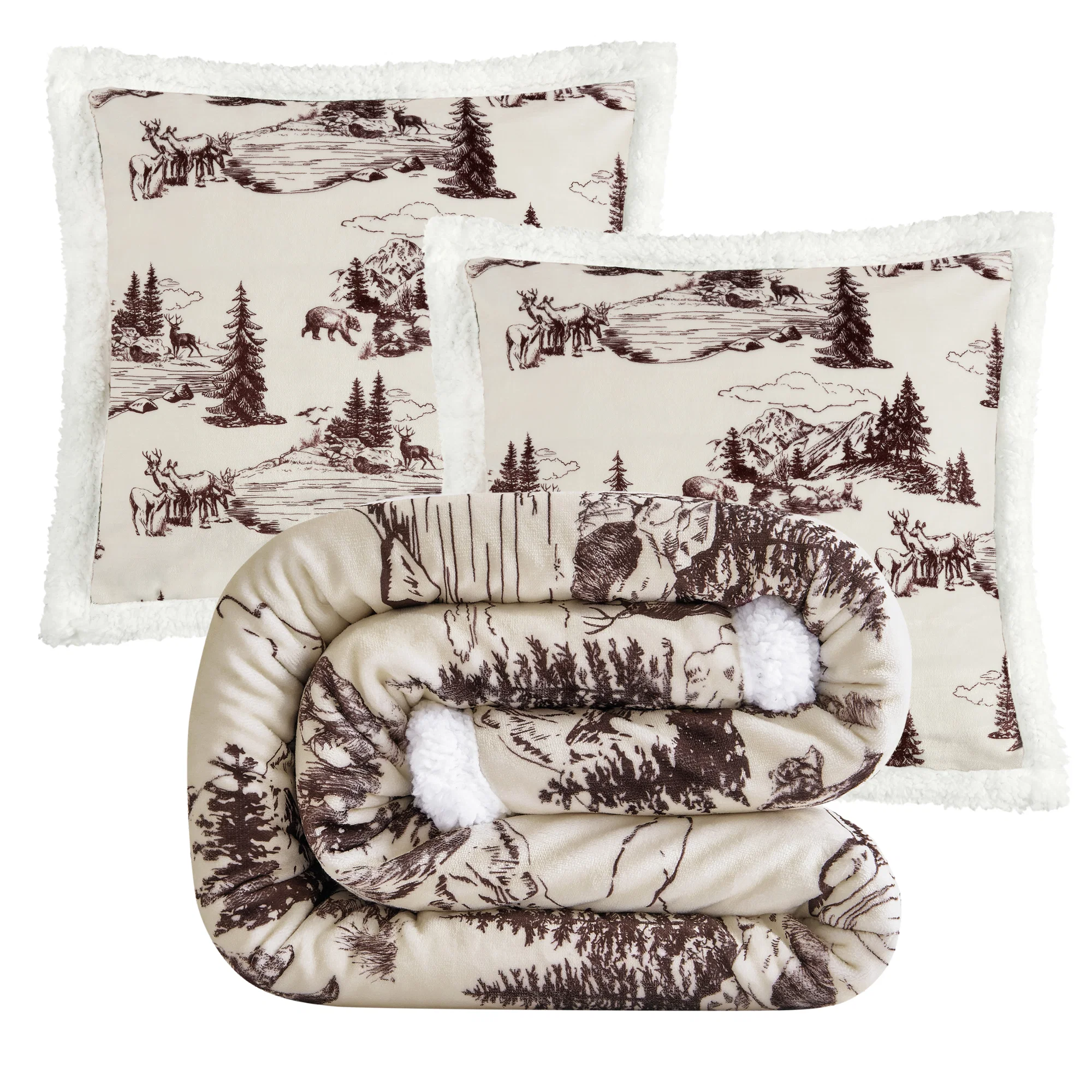 Elegant White Pine Campfire Sherpa Throw Set 3 Pc Premium Material