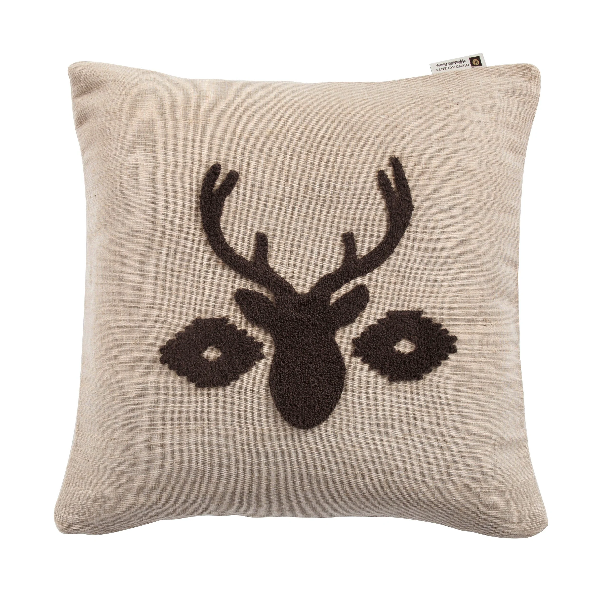 Artisan Aztec Deer Bust Embroidered Burlap Throw Pillow Official