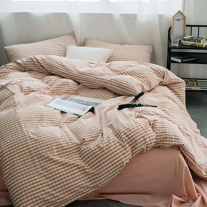 Recyclable mixinni Pink Gingham Comforter Set Queen Plaid Comforter Set 3 Pieces 1 Pink Grid Comfoter with 2 Pillow Cases for All Seasons Soft Fluffy Modern Grid Pattern Printed Bedding-Queen Size Authentic