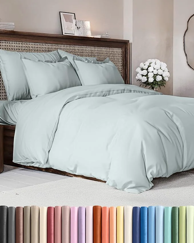 Fine Duvet Cover Cal King Size Set – Extra Soft Cal King Duvet Cover 104 quot x 98 quot with 2 Pillow Shams – Hotel Luxury Easy Care amp Fade with Zipper Closures amp Ties – Comfy Cozy amp Breathable Ice Blue Enhanced