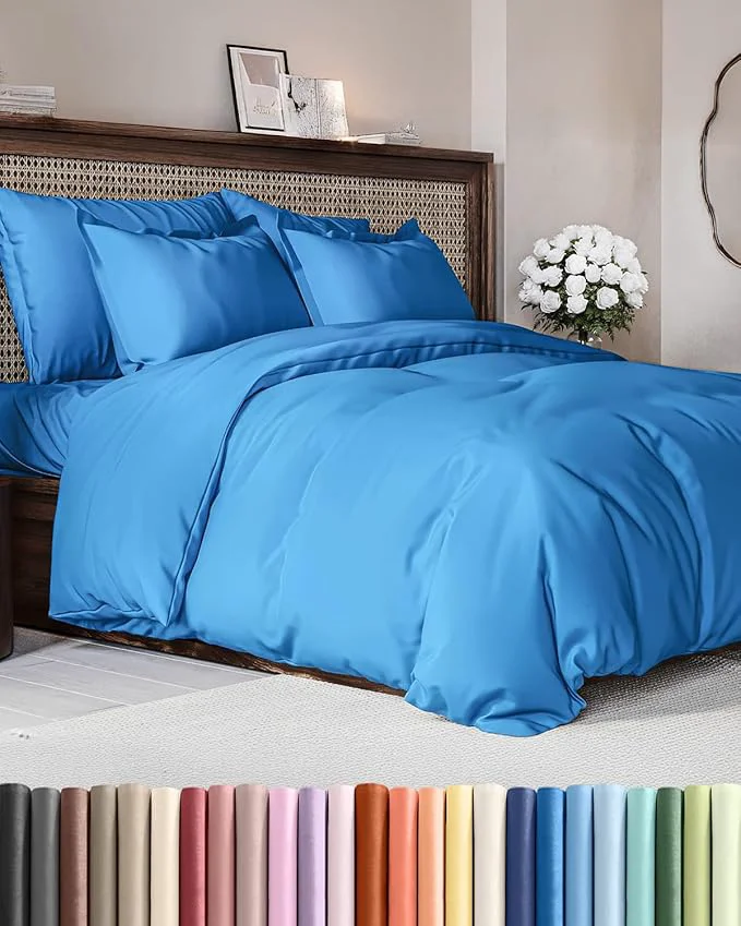 Duvet Cover Queen Size Set – Extra Soft Queen Duvet Cover 90 quot x 90 quot with 2 Pillow Shams – Hotel Luxury Easy Care amp Fade w Zipper Closures amp Ties – All Season Comfy amp Breathable Royal Blue Expertly Made