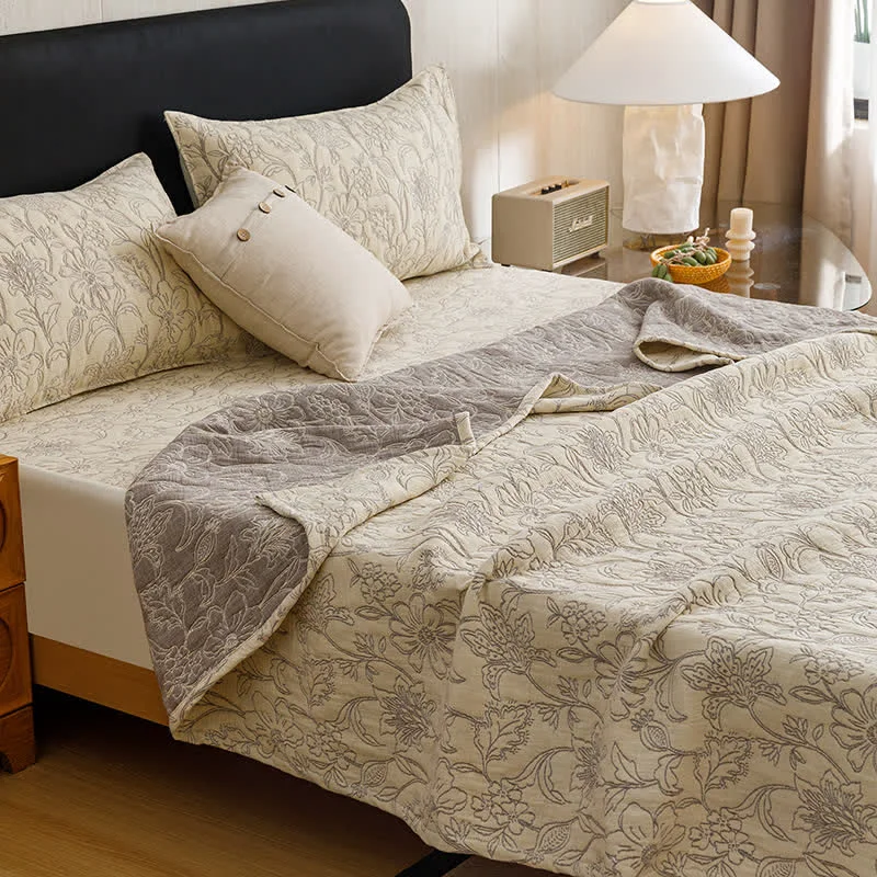 Unique Ownkoti Floral Cotton Triple-Layer Gauze Jacquard Quilt Blanket Breathable