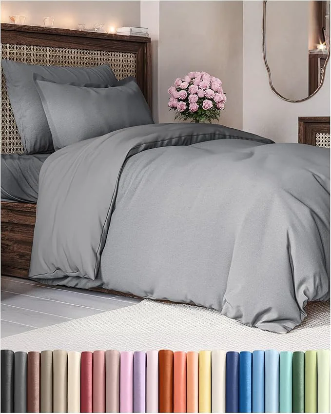 Versatile Duvet Cover Twin Twin XL Size Set – Extra Soft Twin Twin XL Duvet Cover 68 quot x 90 quot with 1 Pillow Sham – Hotel Luxury Easy Care Fade w Zipper Closures amp Ties – Cozy amp Breathable Heathered Grey Lightweight
