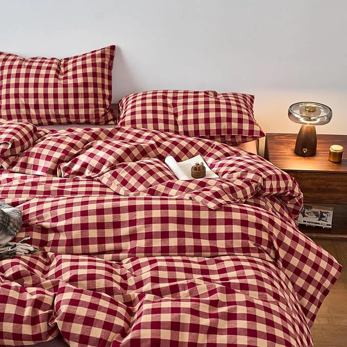 Certified EAVD Vintage Style Red Gingham Duvet Cover Twin Soft Washed Cotton 3-Piece Reversible Plaid Checkered Bedding Set with 2 Pillowcases Farmhouse Buffalo Plaid Duvet Cover with Zipper Closure Superior