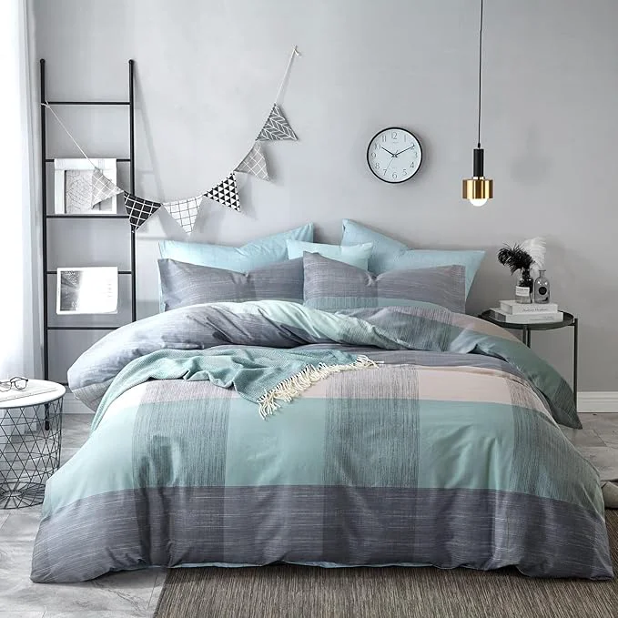 Efficient mixinni Simple Patchwork Print Comforter Set Twin XL Size Bed Fluffy Blue Mint Green Geometric Pattern Comforter for Boys Women and Men 1 Modern Comforter and 2 Pillowcases for All Season Elegant