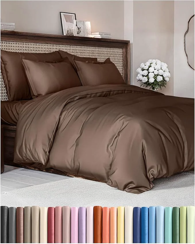 User-Friendly Duvet Cover Queen Size Set – Extra Soft Queen Duvet Cover 90 quot x 90 quot with 2 Pillow Shams – Hotel Luxury Easy Care and Fade w Zipper Closures amp Ties – All Season Comfy Cozy amp Breathable Brown High-Grade