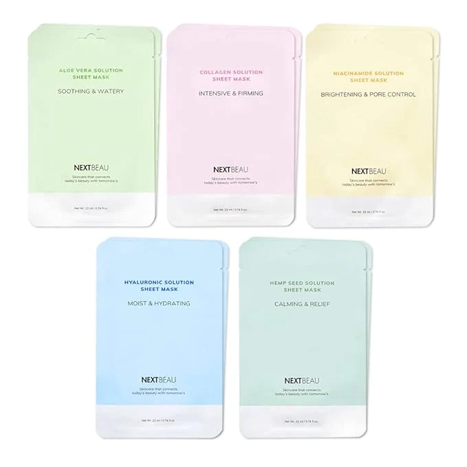 Original Design NEXTBEAU Solution Sheet Mask Variety Pack 0.74 fl oz Each Korean Facial Sheet Stylish