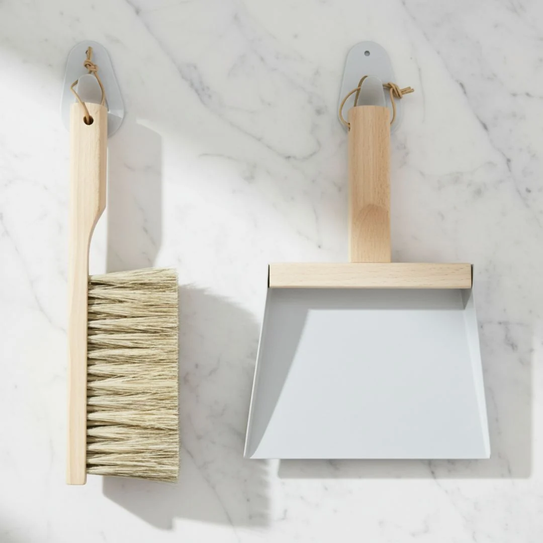Eco-Friendly Andree Jardin NATURAL GRAY— quot Mr amp Mrs Clynk quot Hand Brush Dustpan and Wall Hooks Safe