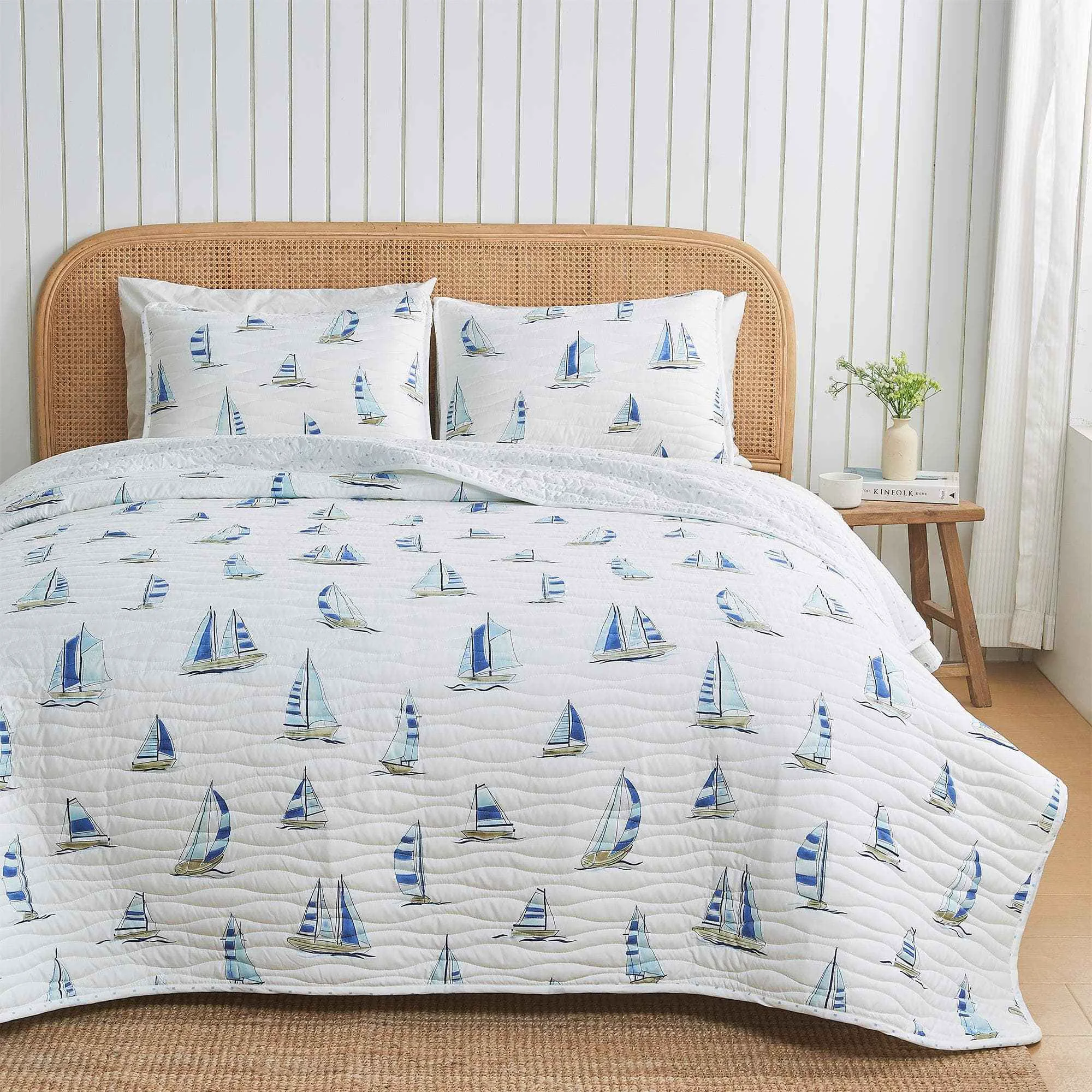 Natural Coastal Blue Sailboat Quilt Set – Marzano Collection Exceptional