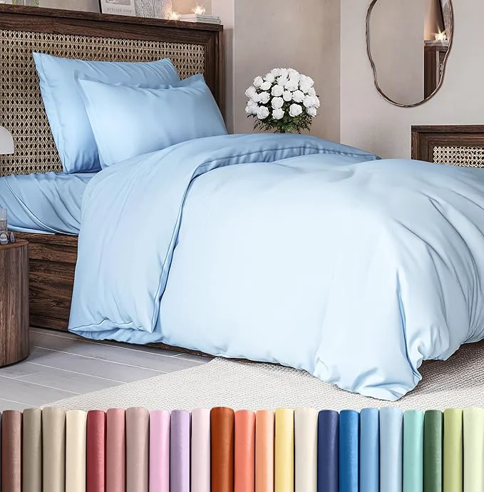 Official Duvet Cover Twin Twin XL Size Set – Extra Soft Twin Twin XL Duvet Cover 68 quot x 90 quot with 1 Pillow Sham – Hotel Luxury Easy Care Fade with Zipper Closures amp Ties – Comfy amp Breathable Sky Blue Traditional