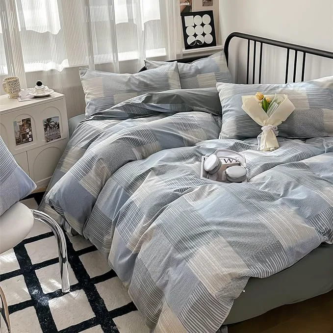 Certified mixinni Twin XL Comforter Set Soft Aesthetic Blue Geometric Checkered Plaid Printed Bedding Comforter for Men Boys 1 Soft Microfiber Reversible Comforter with 2 Pillowcases for All Seasons Professional