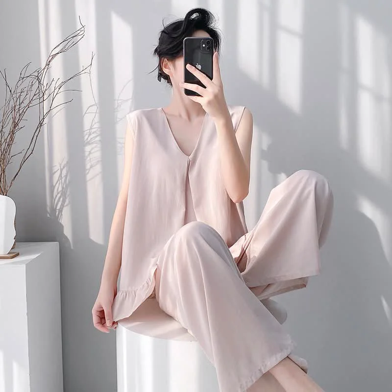 Fashionable Ownkoti Solid Color Tank amp Pants Pajama Set Proven