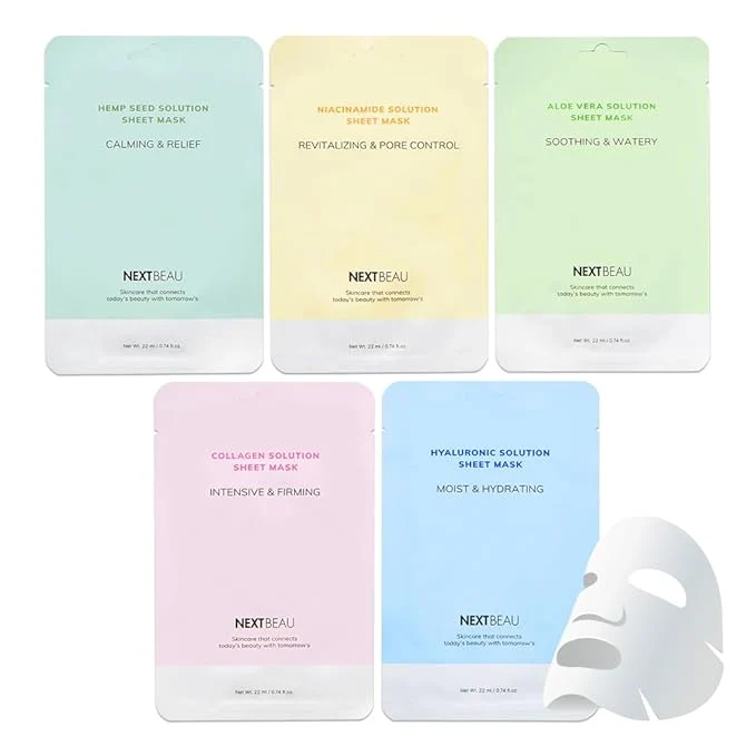 Secure NEXTBEAU PACK OF 20 Solution Sheet Mask Pack 5types x 4pc Aloe Niacinamide Selected
