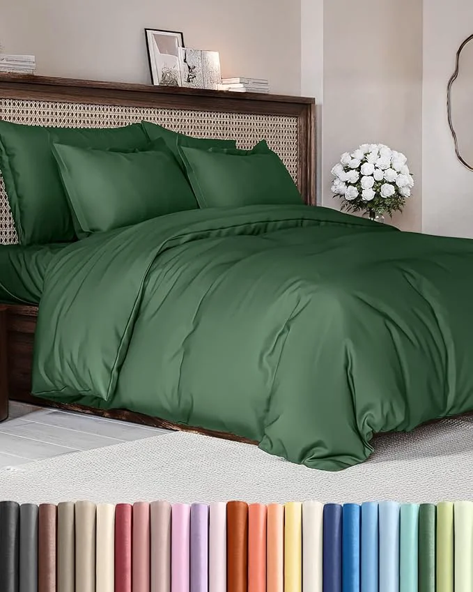 Organic Duvet Cover King Size Set – Extra Soft King Duvet Cover 104 quot x 90 quot with 2 Pillow Shams – Hotel Luxury Easy Care amp Fade with Zipper Closures amp Ties – Comfy Cozy and Breathable Emerald Green