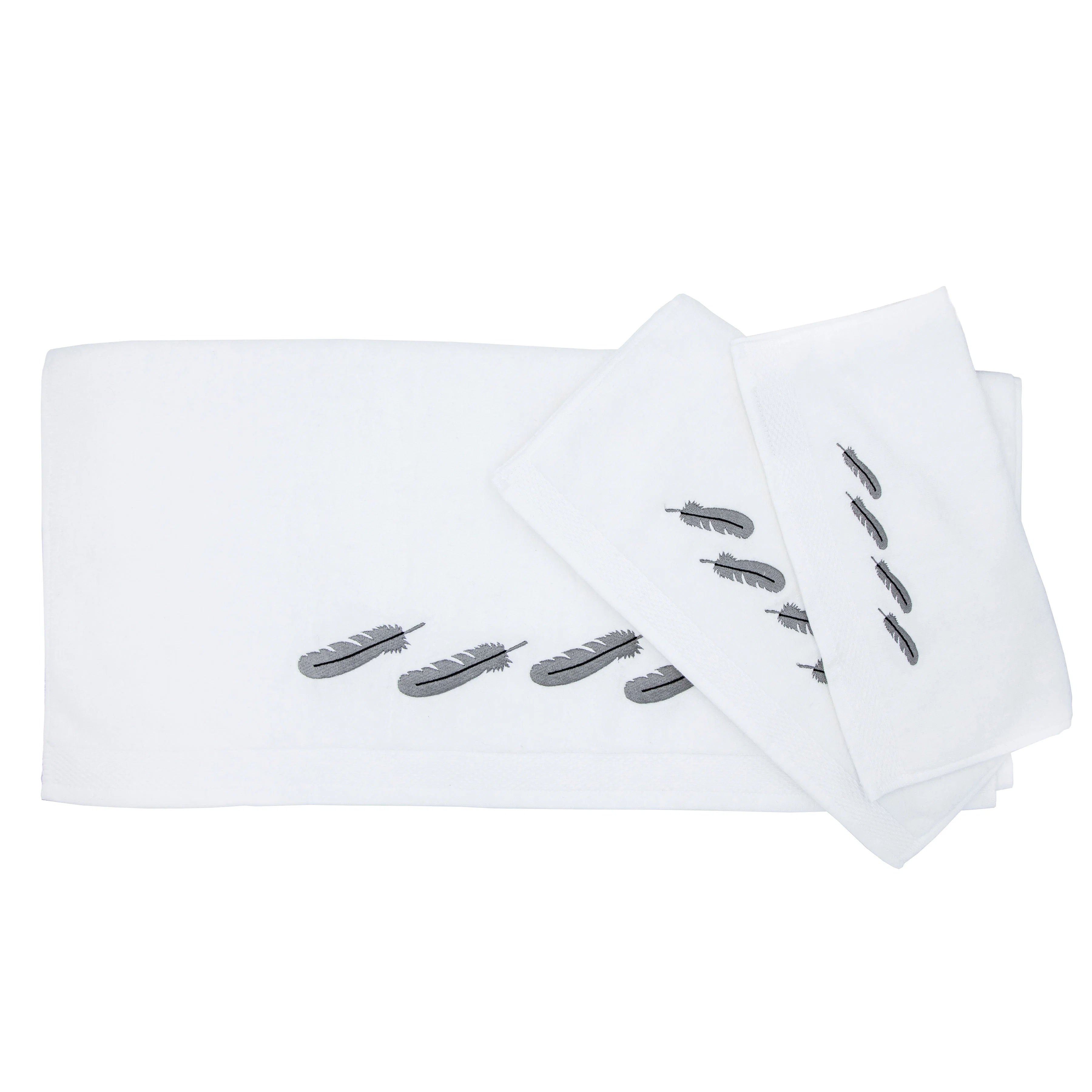 Convenient Embroidered Feather White Towel Set 3 Pc Fast
