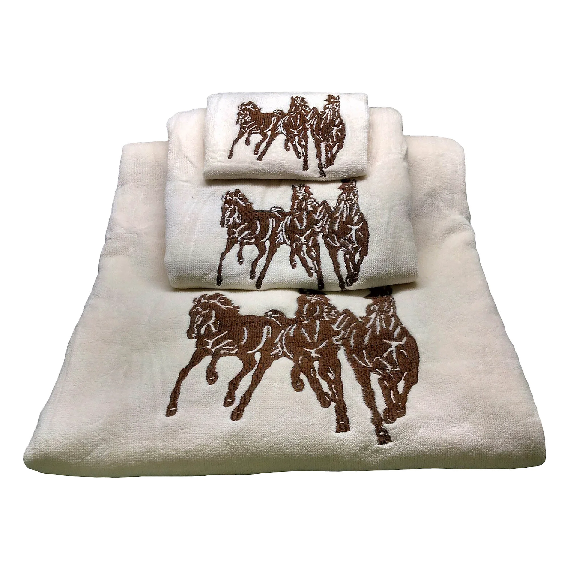 Environmentally Friendly Embroidered 3-Horse Towel Set 3 Pc Advanced