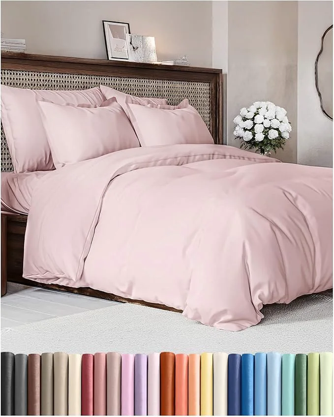 Premium Material Duvet Cover Queen Size Set – Extra Soft Queen Duvet Cover 90 quot x 90 quot with 2 Pillow Shams – Hotel Luxury Easy Care amp Fade with Zipper Closures and Ties – Comfy Cozy amp Breathable Lavender Pink First-Class