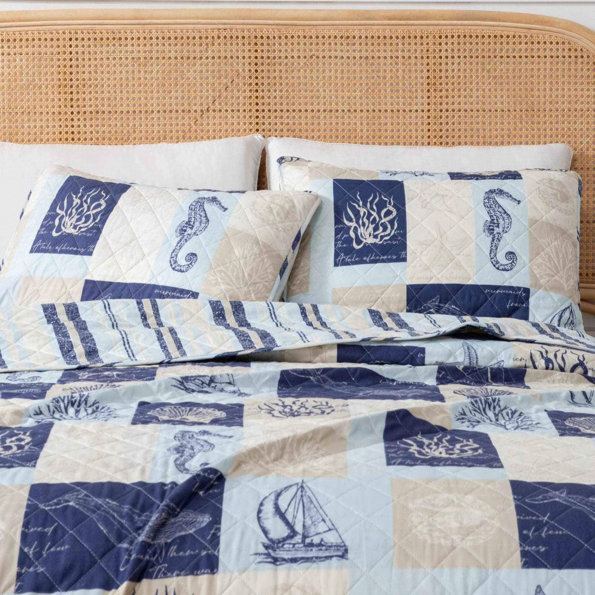 Optimized Seaside Patchwork Coastal Quilt Set – Caspian Collection Reusable