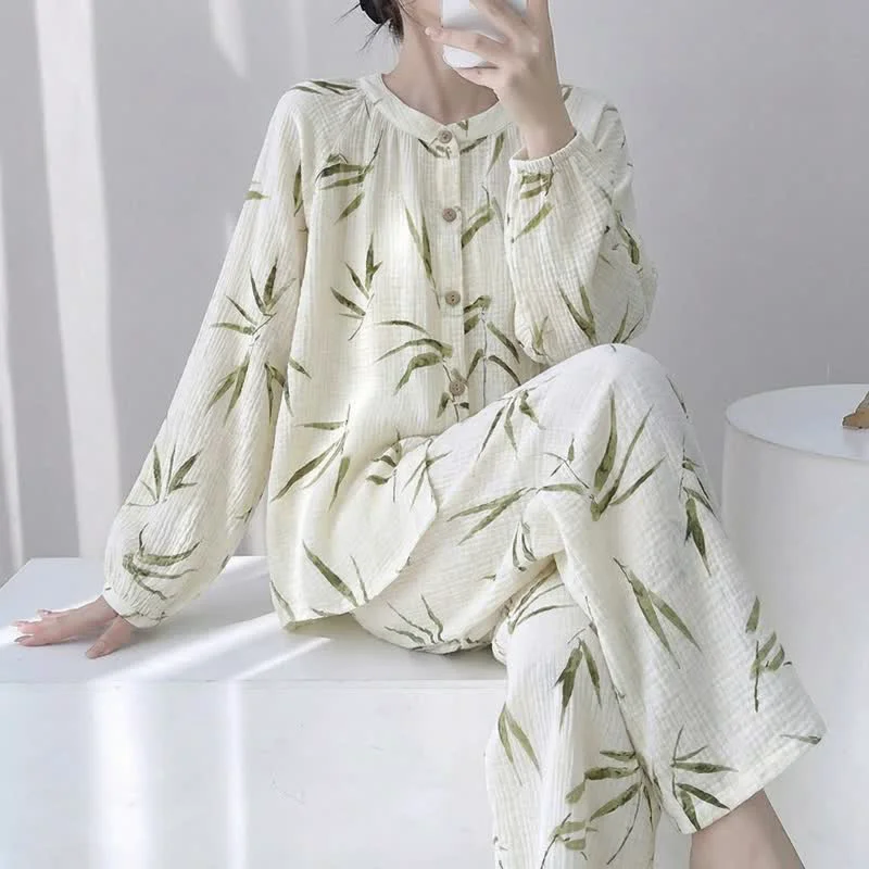 Healthy Ownkoti Botanical Bamboo Print Cotton Pajama Set Next-Generation
