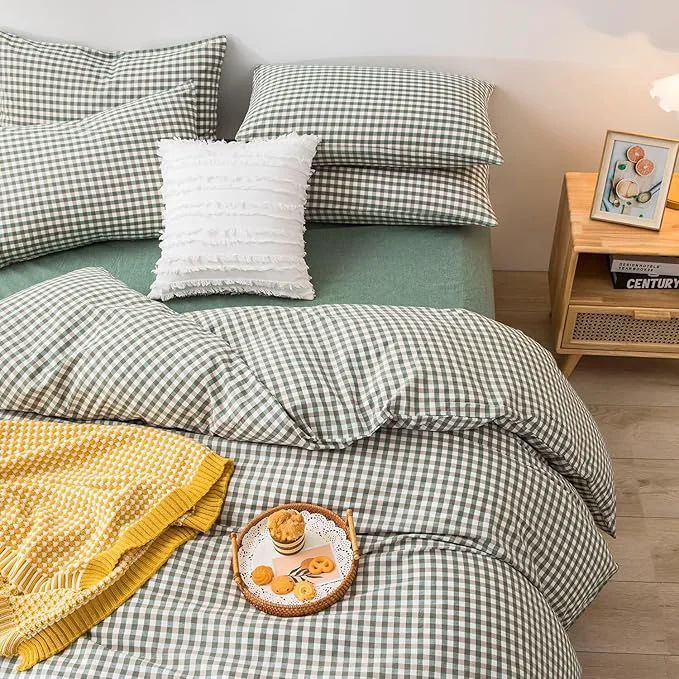 Trusted mixinni Green Gingham Comforter Set Queen Plaid Comforter Set 3 Pieces 1 Green Grid Comfoter with 2 Pillow Cases for All Seasons Soft Fluffy Modern Grid Pattern Printed Bedding-Queen Size Certified
