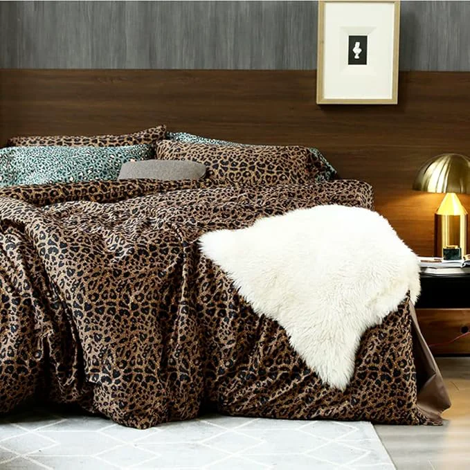 Premium Material mixinni Leopard Comforter Set Twin XL-3 Pieces Animal Cheetah Print Comforter Sexy Soft Microfiber Brown Black Floral Print Bedding Set with 2 Pillowcases for All Season-Twin XL Size Unique