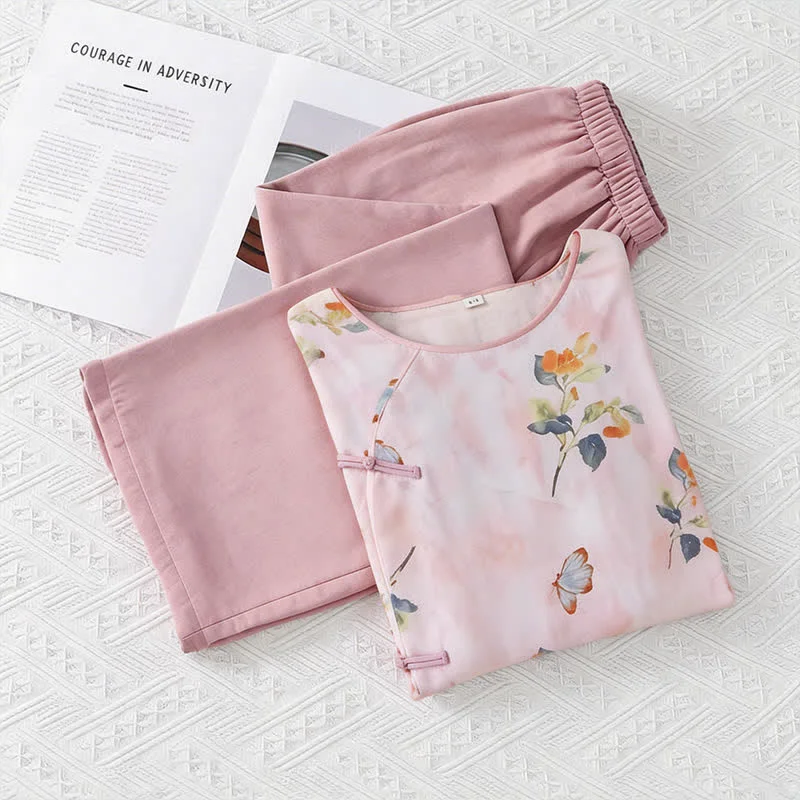 Traditional Ownkoti Butterfly amp Floral Eastern-Inspired Loungewear Set Practical