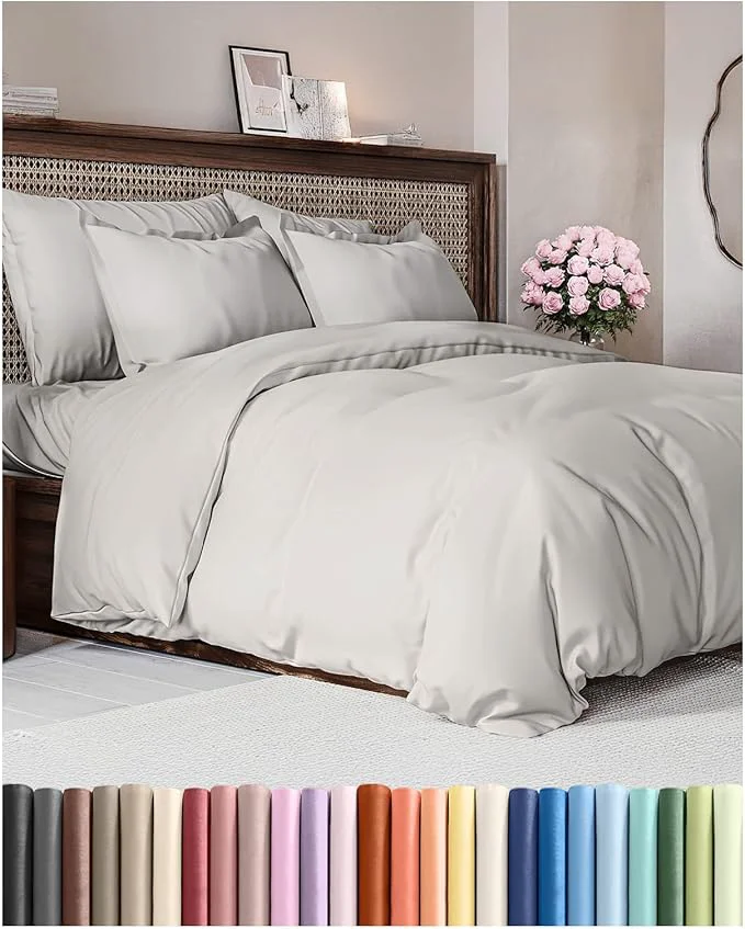 Sustainable Duvet Cover Cal King Size Set – Extra Soft Cal King Duvet Cover 104 quot x 98 quot with 2 Pillow Shams – Hotel Luxury Easy Care amp Fade w Zipper Closures amp Ties – Comfy Cozy amp Breathable French Grey Versatile