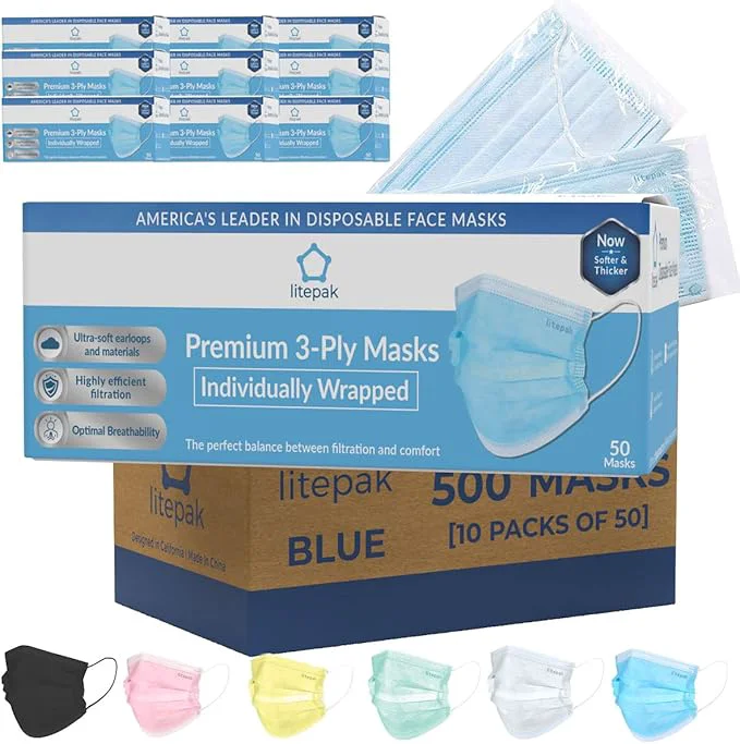 Official Litepak 500pcs Premium Disposable Face Mask SOFT 3ply Nose Wire Relaxed