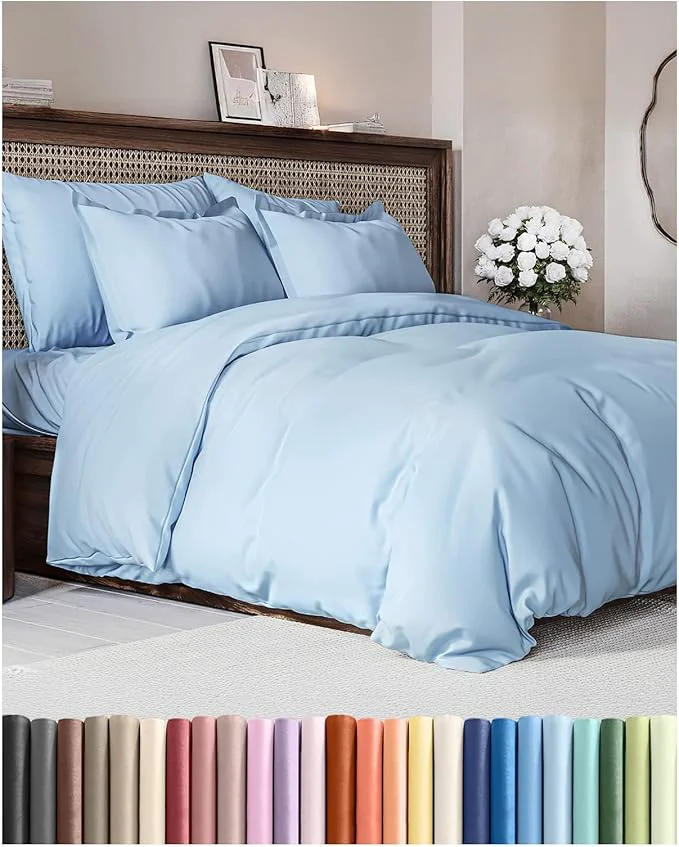 High-End Duvet Cover King Size Set – Extra Soft King Duvet Cover 104 quot x 90 quot with 2 Pillow Shams – Hotel Luxury Easy Care amp Fade w Zipper Closures amp Ties – All Season Comfy Cozy amp Breathable Sky Blue Recyclable
