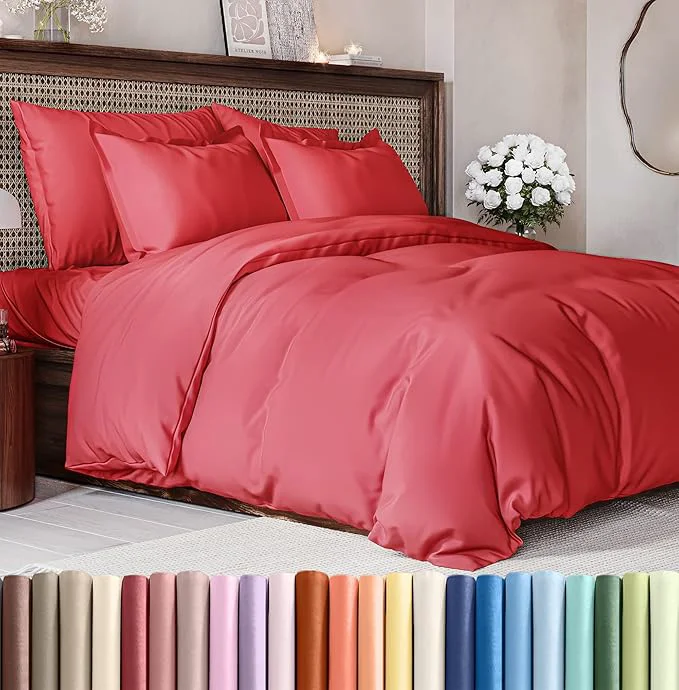 Original Design Duvet Cover Cal King Size Set – Extra Soft Cal King Duvet Cover 104 quot x 98 quot with 2 Pillow Shams – Hotel Luxury Easy Care amp Fade w Zipper Closures amp Ties – All Season Comfy amp Breathable Red Premium