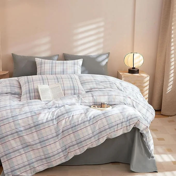 Superior EAVD Colorful Gingham Duvet Cover Twin Soft Washed Cotton Chic Grid Plaid Duvet Cover with 2 Pillowcases Modern Grid Checkered Bedding Set for Boys Girls Women Men Farmhouse Gingham Bedding Set Exceptional