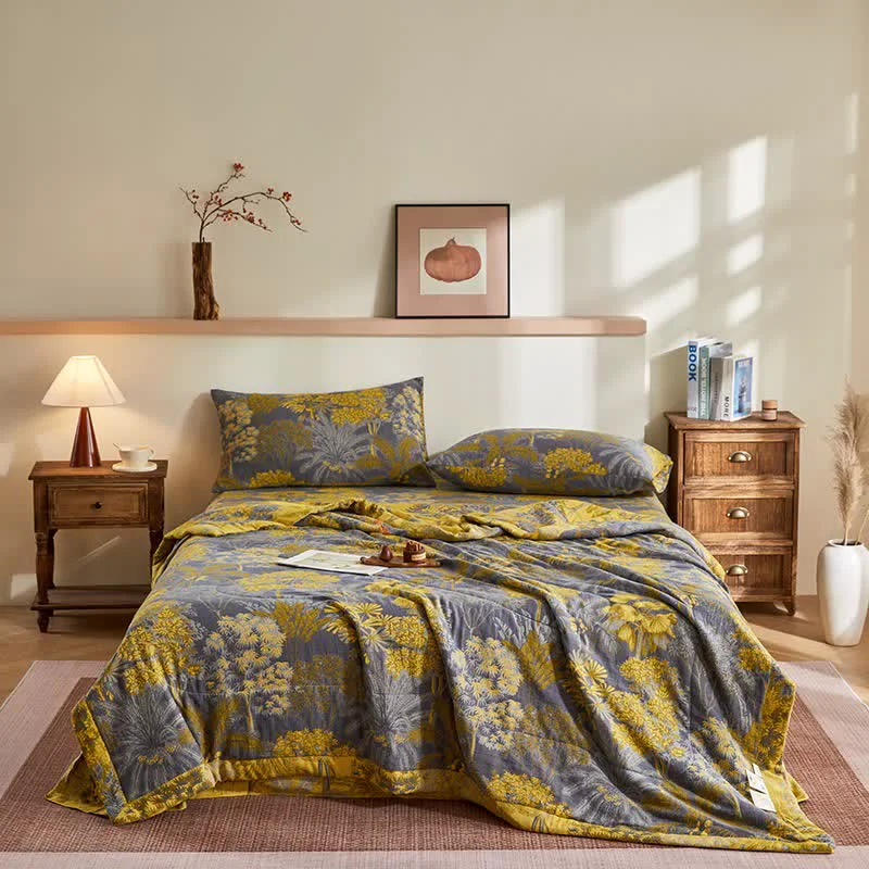 Prestigious Ownkoti Cotton Gauze Botanical Tree Jacquard Quilt Detailed