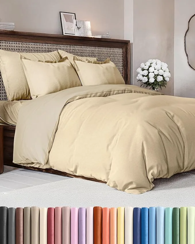 Expertly Made Duvet Cover Cal King Size Set – Extra Soft Cal King Duvet Cover 104 quot x 98 quot with 2 Pillow Shams – Hotel Luxury Easy Care Fade w Zipper Closures amp Ties – Comfy Cozy amp Breathable Heathered Tan Responsible