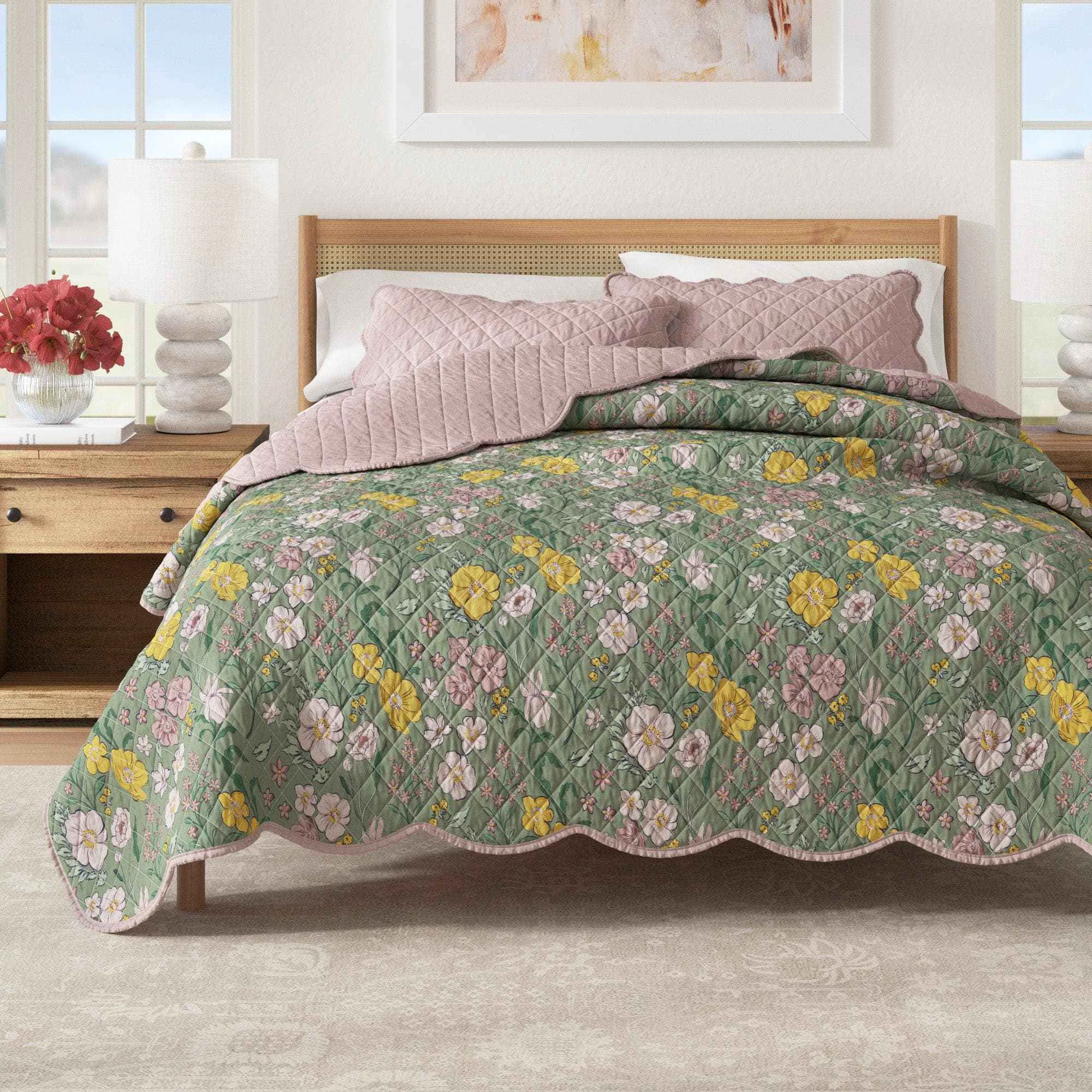 High-Performance Floral Print amp Scalloped Edge Cotton Quilt Set – Gwen Collection Fine