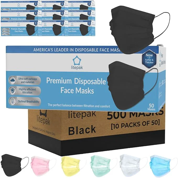 Eco-Friendly Litepak 500pcs Premium Disposable Face Mask SOFT 3ply Nose Wire Environmentally Friendly