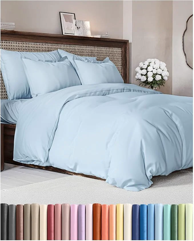 Genuine Duvet Cover Full Size Set – Extra Soft Full Duvet Cover 80 quot x 90 quot with 2 Pillow Shams – Hotel Luxury Easy Care amp Fade w Zipper Closures amp Ties – All Season Comfy and Breathable Light Blue Recyclable