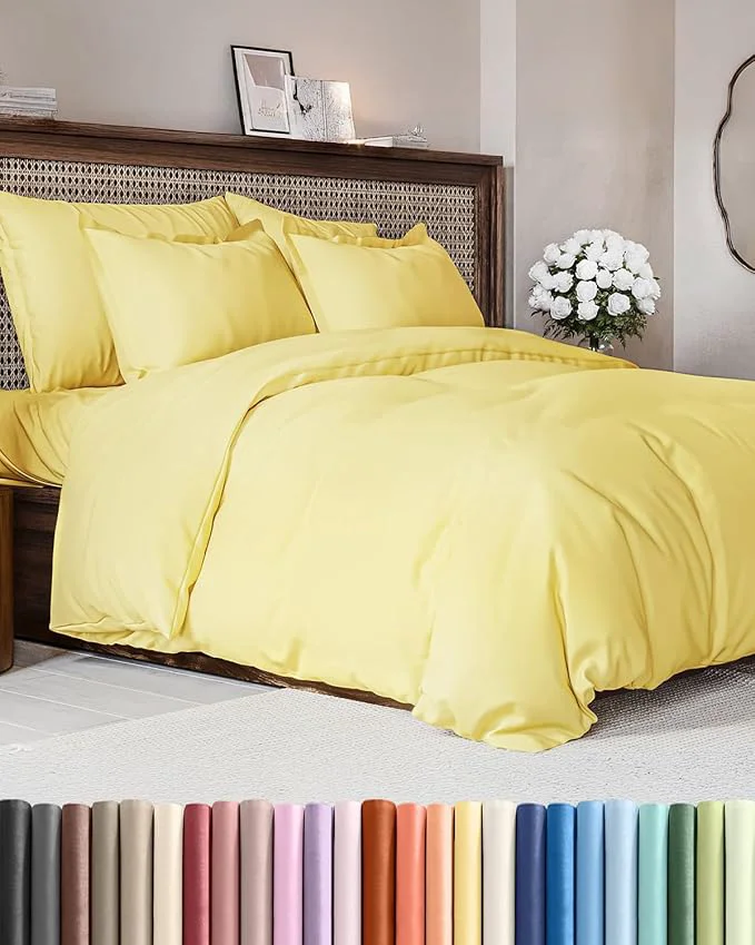 Refined Duvet Cover Full Size Set – Extra Soft Full Duvet Cover 80 quot x 90 quot with 2 Pillow Shams – Hotel Luxury Easy Care and Fade w Zipper Closures amp Ties – All Season Comfy Cozy amp Breathable Yellow Crafted